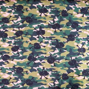 Baumwoll-Jersey, Camouflage/Totenkopf Dunkelgrün