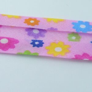 3m Schrägband bedruckt 20mm Blumen/Pink