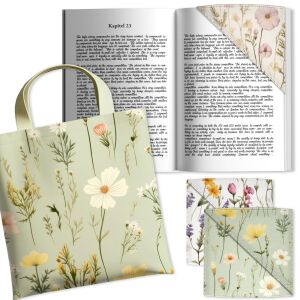 Lesezeichen & Büchertasche, Blumen (Nähset)