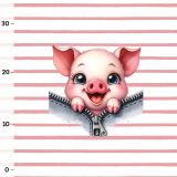 Schwein "Reißverschlusstiere" Panel auf Jersey